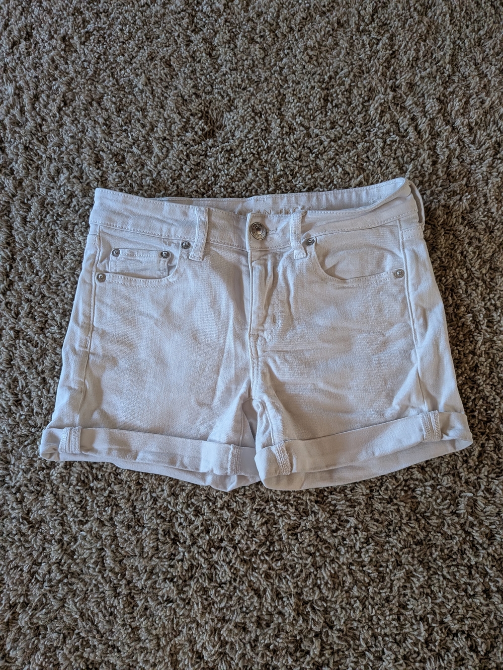 American Eagle Outfitters White Denim Roll-Cuff Jean Shorts